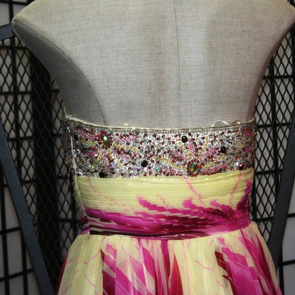 Statement Gown with Floral Print and Jeweled Bodice - Picture 8 of 8